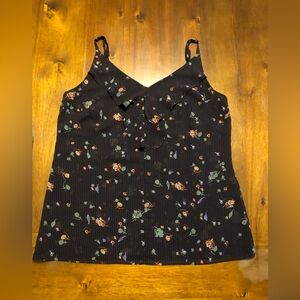 CAbi Black Camisole with Floral Design